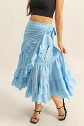 Ruffled Tiered High Waist Midi Skirt HYFVE Pastel Blue S